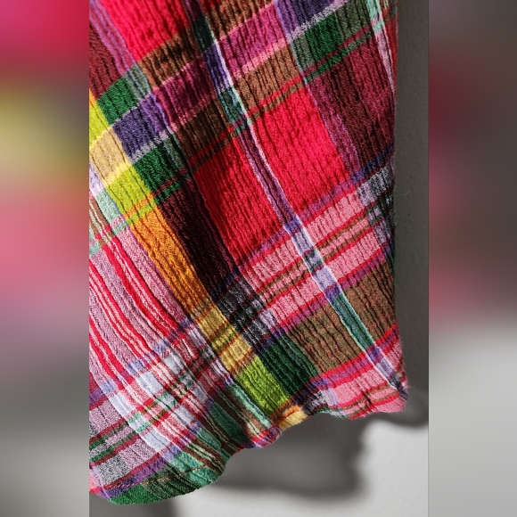 Lauren Ralph Lauren 00 Red Plaid Crinkle Cotton Faux Wrap Sleeveless Dress - Picture 10 of 13